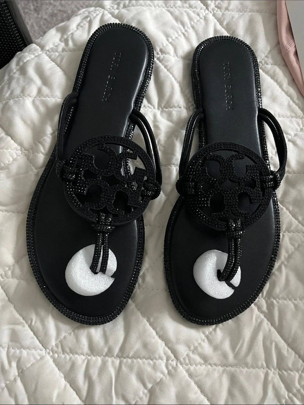 Tory Burch Black Embellished Logo Thong Sandals